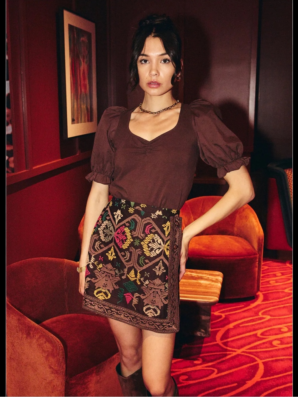 New Love the Label Scarlett Skirt in Chocolate Multi‎ Size M